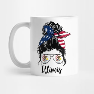 Illinois girl Messy bun , American Girl , Illinois Flag Mug